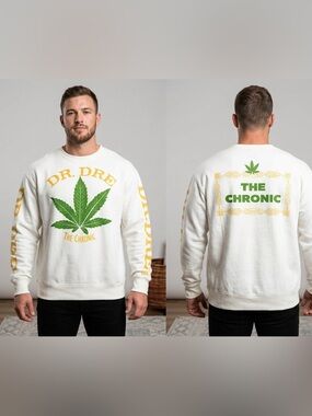 Champion White Crewneck with Green Leaf & Yellow Text